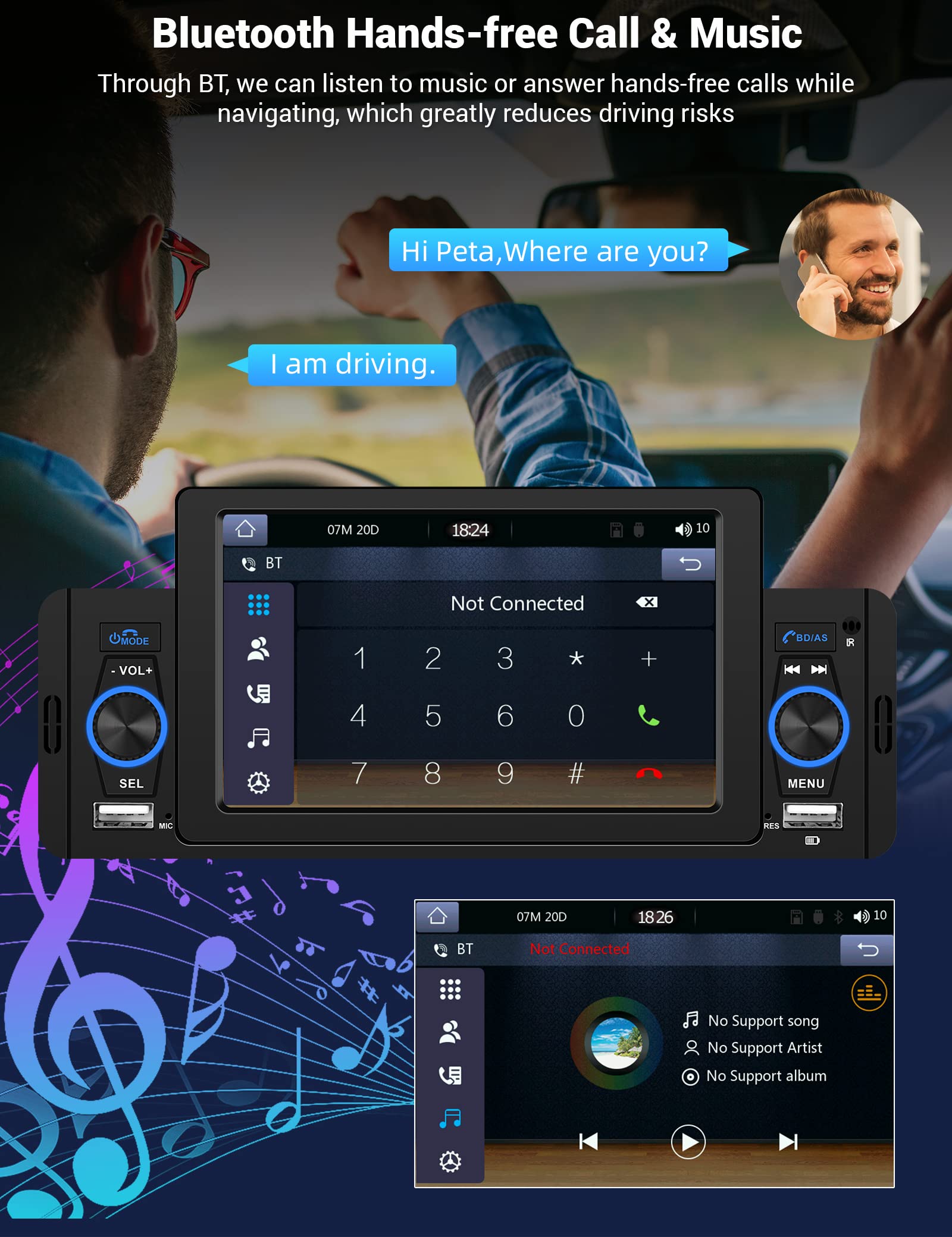 Carplay Single Din Radio 5 Inch Touch Screen Car Stereo With Car Play Android Auto, Bluetooth 5.1, Hd Backup Camera, Mirror Link